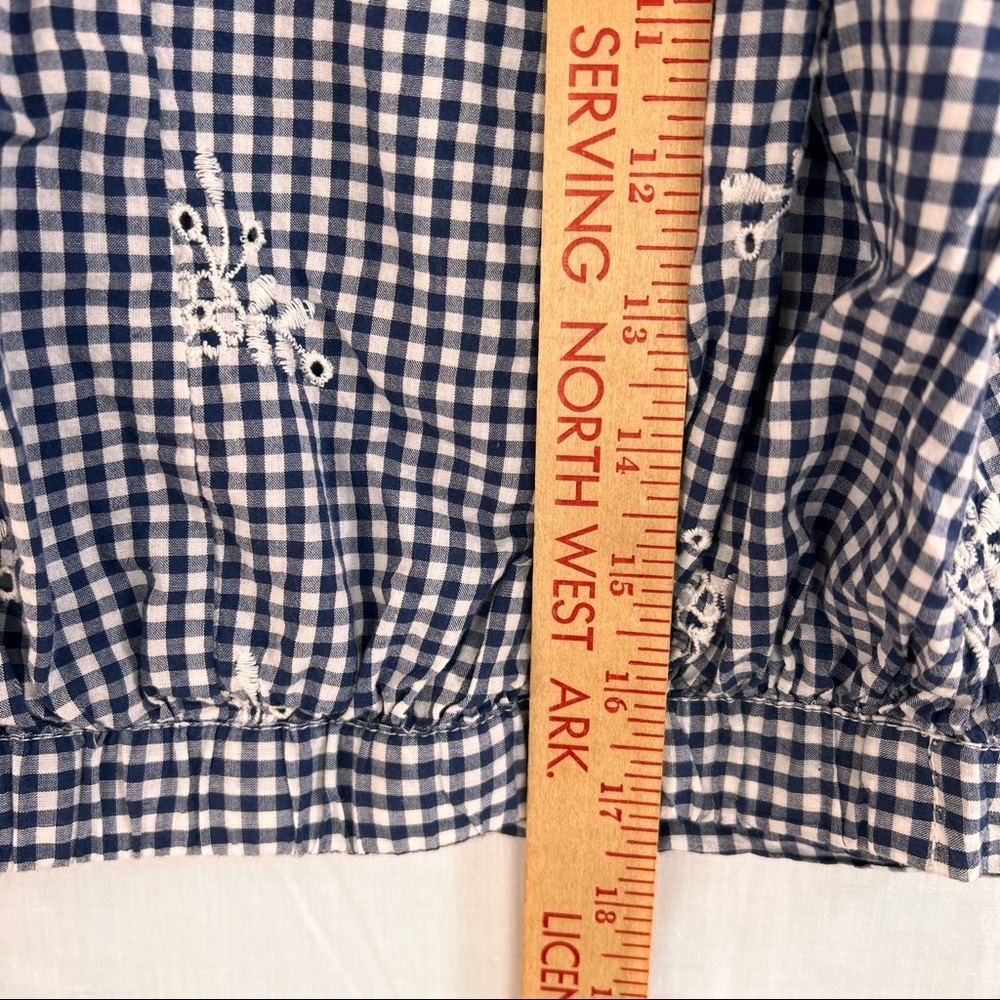 Broadway 38 Gingham Floral Embroidered Eyelet Crop Blouse Ruffle Sleeve Womens S - Picture 8 of 10